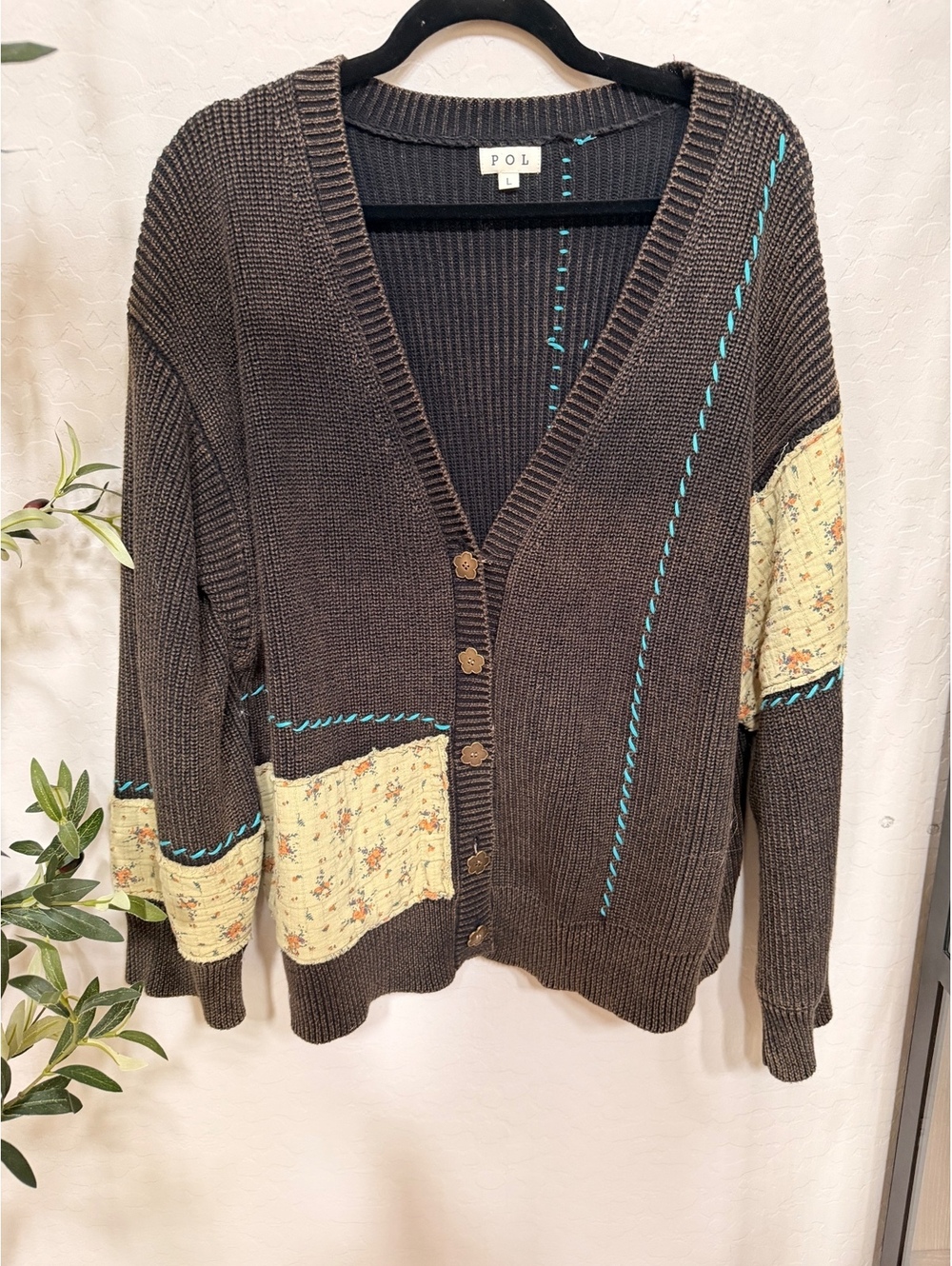 POL Patchwork Knit Cardigan